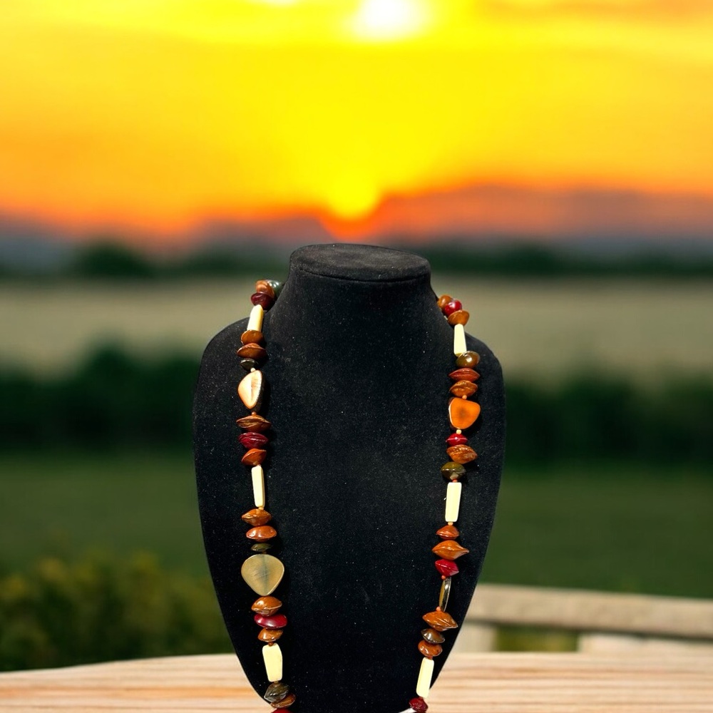 Elegant Amber and Cream Beaded Necklace